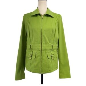 Jones New York Signature Stretch Jacket Green Zip Front Small gold hardware